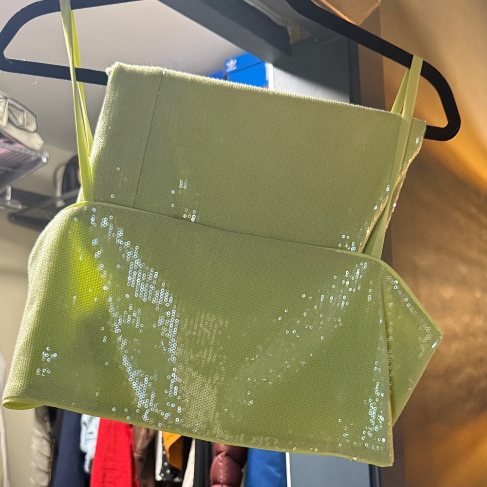 Reformation Dream Two piece lime green sequins